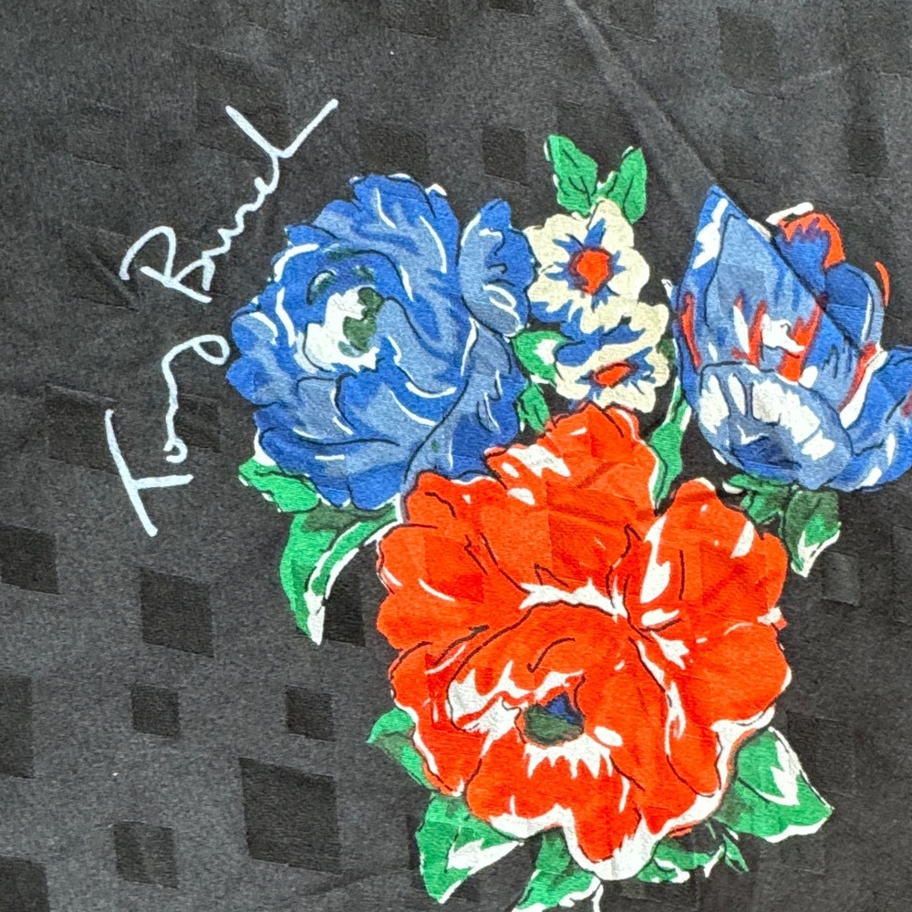 Tory Burch Black 100% Silk Floral V-Neck with Red & Blue Camisole 🌹 - Picture 7 of 8